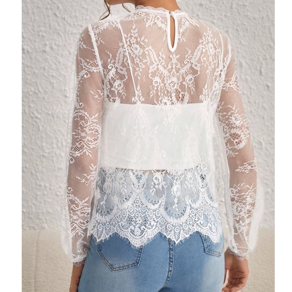 Romantic Sheer Floral lace Long sleeve Blouse - Picture 7 of 10